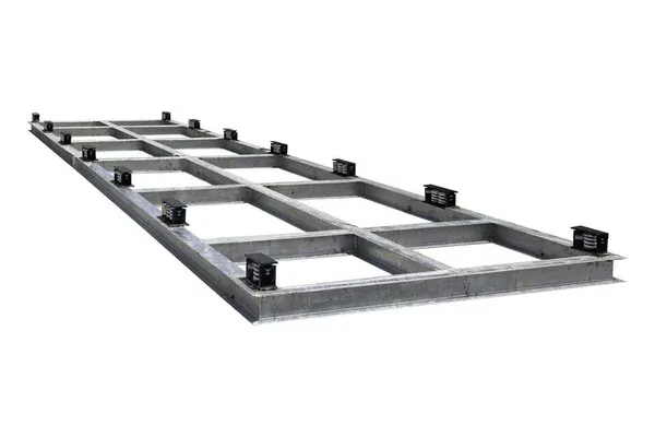 AB-W structural steel base: long galvanised ladder frame with isolator support points along both sides