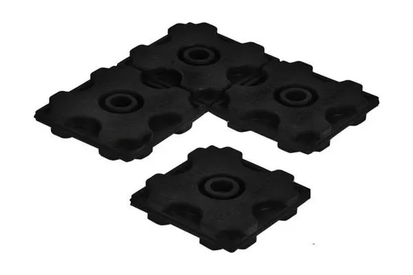 API-M modular rubber pads: black rubber blocks with a bolt hole in each module