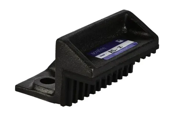 AS-Z snubber: compact black body with a thick ribbed rubber cushion and a bolt-down flange