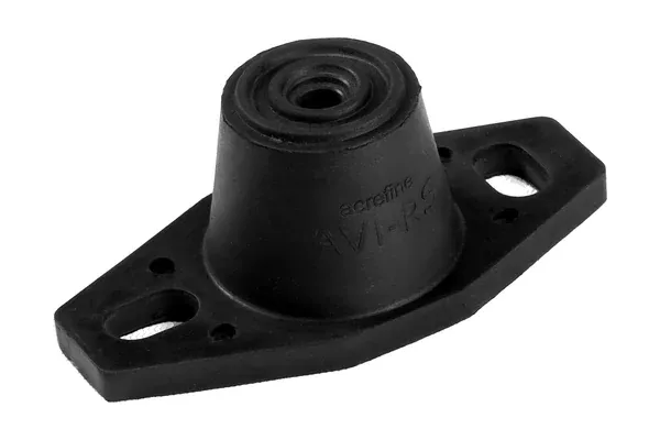 AVI-R open rubber mount: black rubber body with a threaded steel insert, seen at an angle
